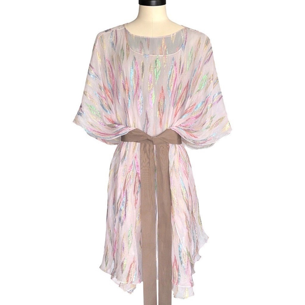 Mark and James Badgley Mischka Metallic Ikat Kaftan XS Rainbow Taupe Sheer Tunic